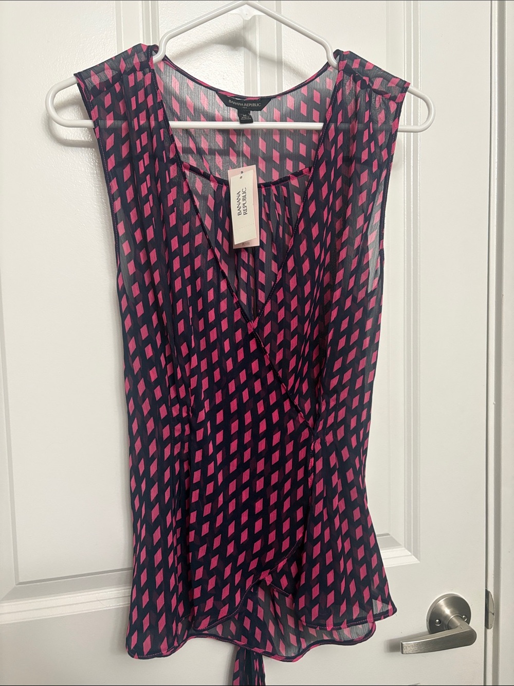 Banana Republic Pink and Black Sleeveless Wrap-Front Camisole